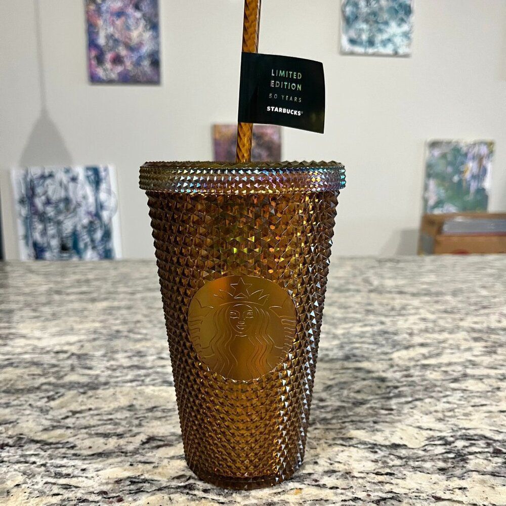NEW Starbucks 50th Anniversary Limited Edition Gold Studded Tumbler 16 oz NWT